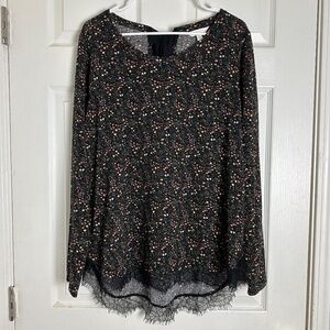 Lauren Conrad Black Floral Lace Cozy Winter Pullover Sweater Top Women Size XL